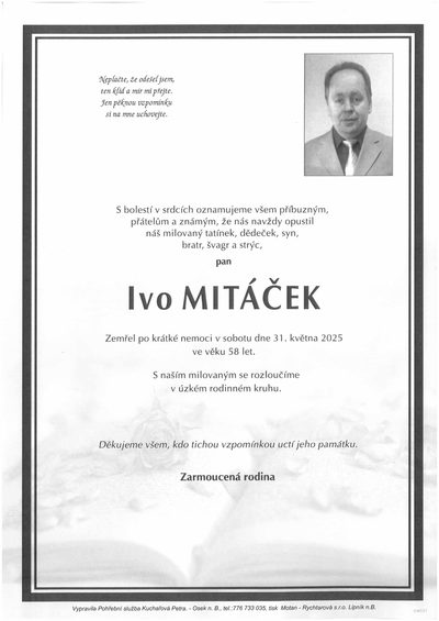 Smuteční oznámení – Ivo Mitáček