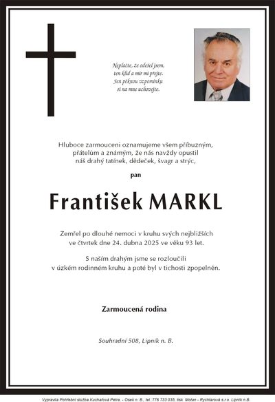 Smuteční oznámení – František Markl