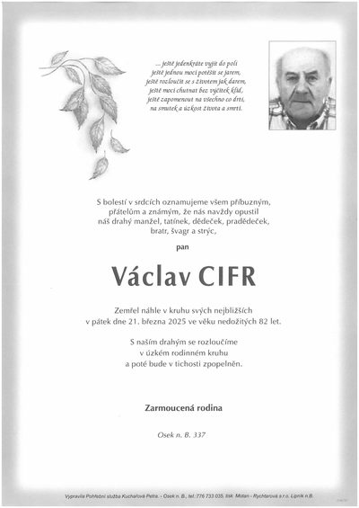 Smuteční oznámení – Václav Cifr
