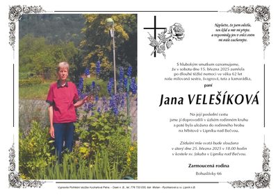 Smuteční oznámení – Jana Velešíková