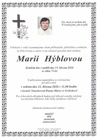 Smuteční oznámení – Marie Hýblová