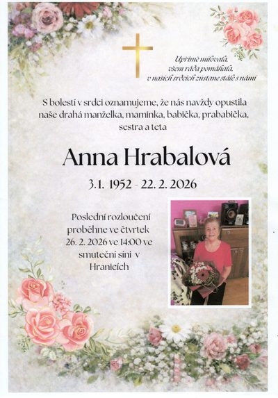 Smuteční oznámení – Anna Hrabalová
