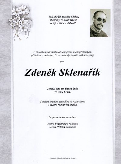Smuteční oznámení – Zdeněk Sklenařík