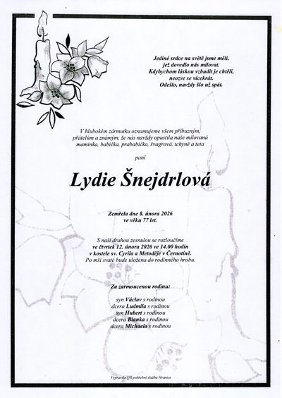 Smuteční oznámení – Lydie Šnejdrlová