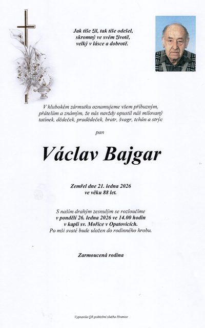 Smuteční oznámení – Václav Bajgar