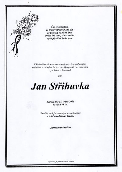 Smuteční oznámení – Jan Střihavka