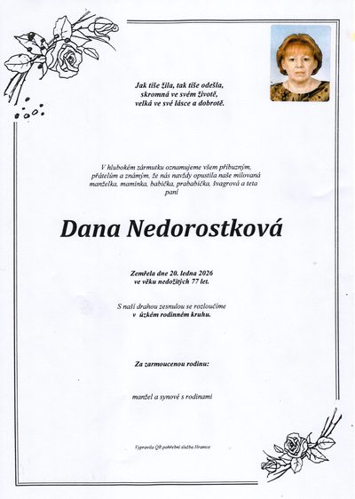 Smuteční oznámení – Dana Nedorostková