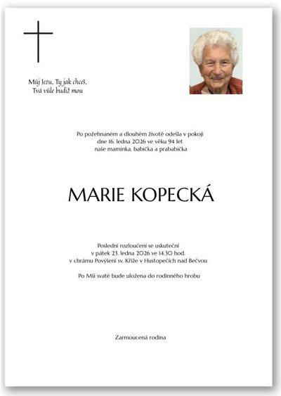 Smuteční oznámení – Marie Kopecká