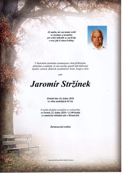 Smuteční oznámení – Jaromír Stžínek