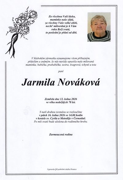 Smuteční oznámení – Jarmila Nováková