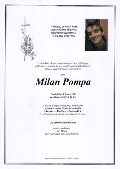 Smuteční oznámení – Milan Pompa