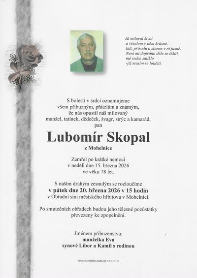 Smuteční oznámení – Lubomír Skopal