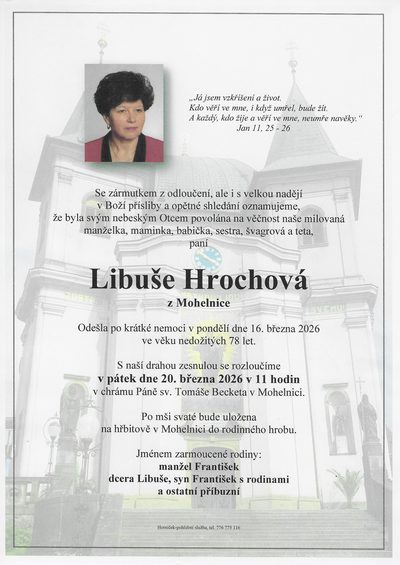 Smuteční oznámení – Libuše Hrochová