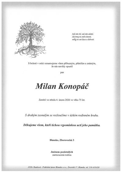 Smuteční oznámení – Milan Konopáč