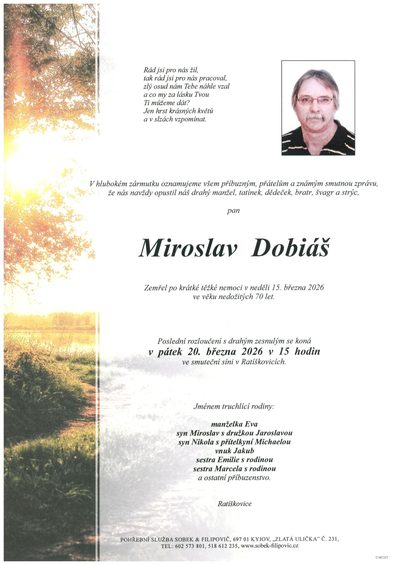 Smuteční oznámení – Miroslav Dobiáš