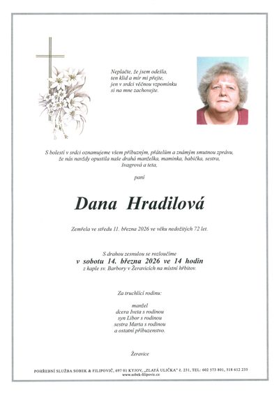 Smuteční oznámení – Dana Hradilová
