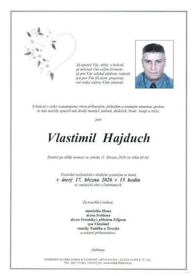 Smuteční oznámení – Vlastimil Hajduch