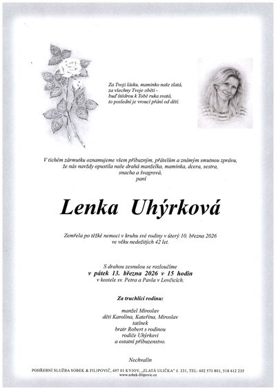 Smuteční oznámení – Lenka Uhýrková