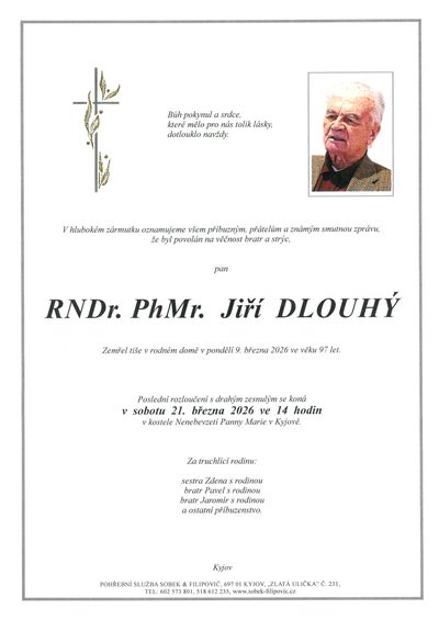 Smuteční oznámení – Jiří Dlouhý