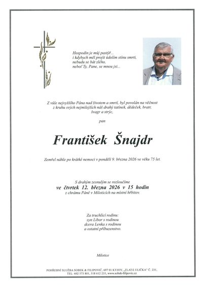 Smuteční oznámení – František Šnajdr