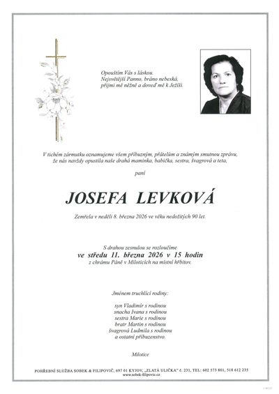 Smuteční oznámení – Josefa Levková