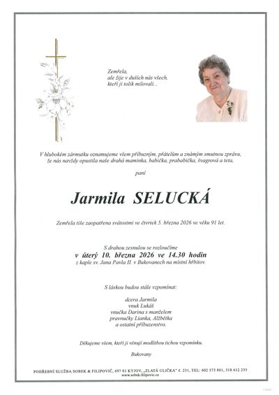 Smuteční oznámení – Jarmila Selucká