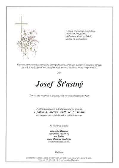 Smuteční oznámení – Josef Šťastný