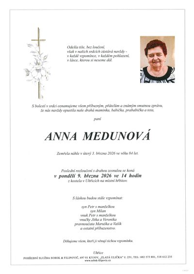 Smuteční oznámení – Anna Medunová