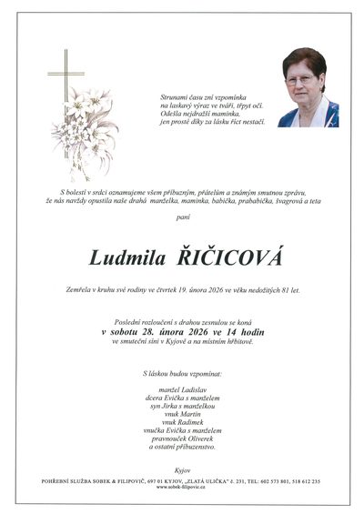 Smuteční oznámení – Ludmila Řičicová