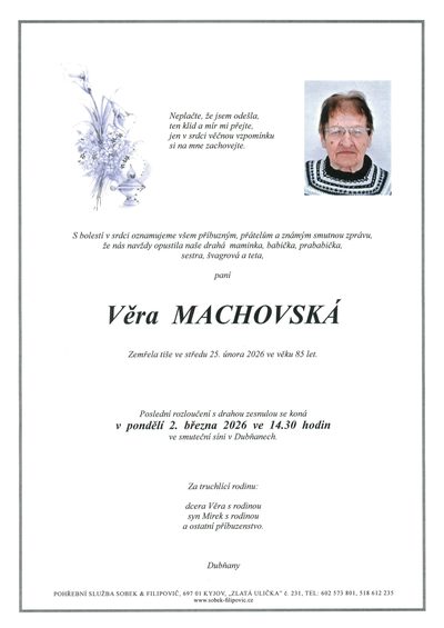 Smuteční oznámení – Věra Machovská