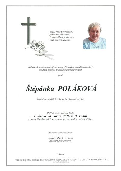 Smuteční oznámení – Štěpánka Poláková