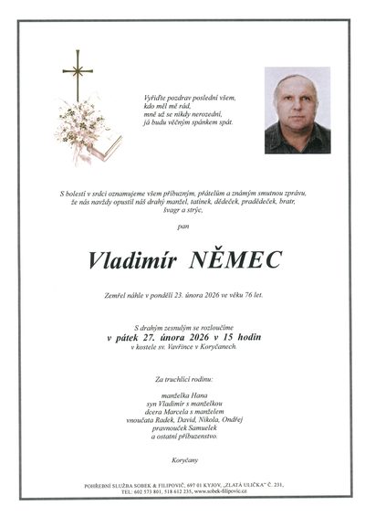 Smuteční oznámení – Vladimír Němec