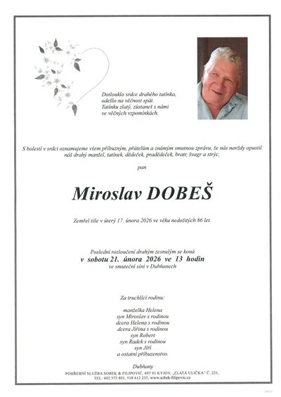 Smuteční oznámení – Miroslav Dobeš