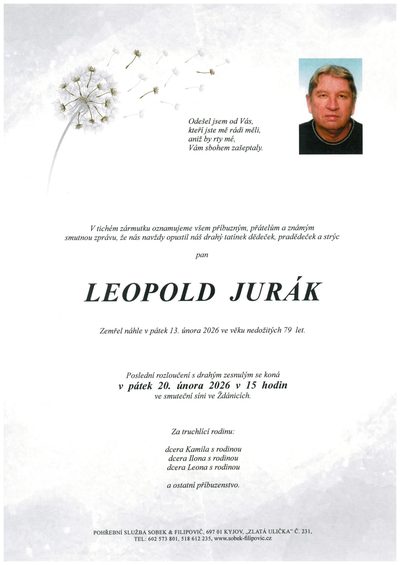 Smuteční oznámení – Leopold Jurák