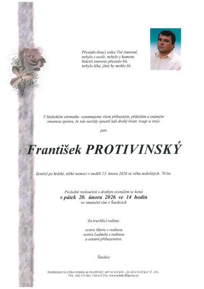 Smuteční oznámení – František Protivinský
