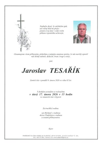 Smuteční oznámení – Jaroslav Tesařík