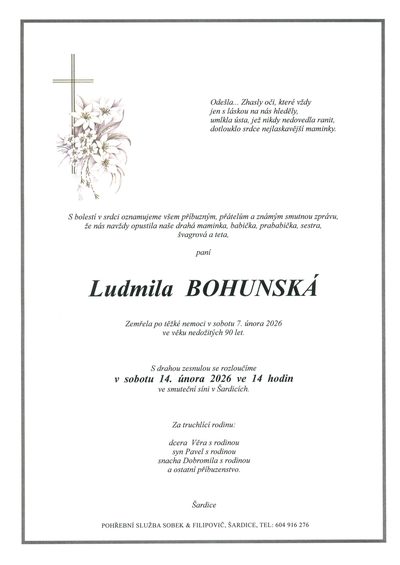 Smuteční oznámení – Ludmila Bohunská
