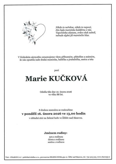 Smuteční oznámení – Marie Kučková