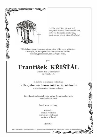 Smuteční oznámení – František Křišťál