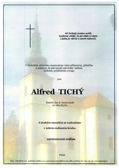 Smuteční oznámení – Alfred Tichý