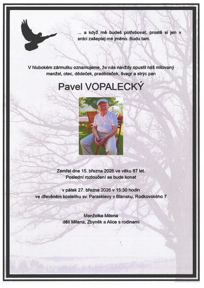 Smuteční oznámení – Pavel Vopalecký