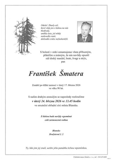 Smuteční oznámení – František Šmatera