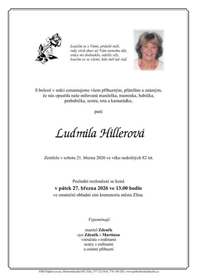 Smuteční oznámení – Ludmila Hillerová