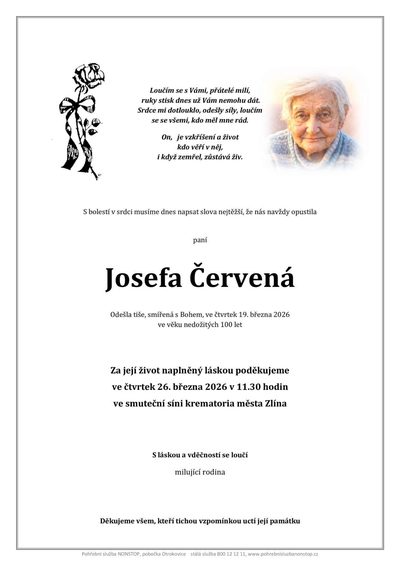 Smuteční oznámení – Josefa Červená