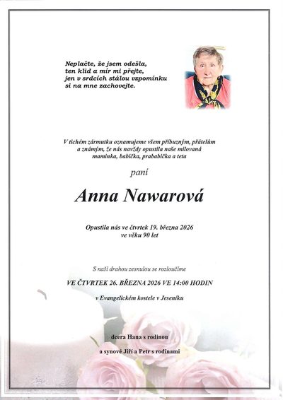 Smuteční oznámení – Anna Nawarová