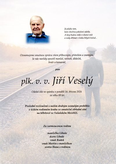 Smuteční oznámení – plk. v. v. Jiří Veselý