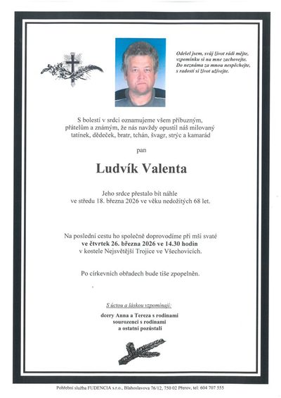 Smuteční oznámení – Ludvík Valenta