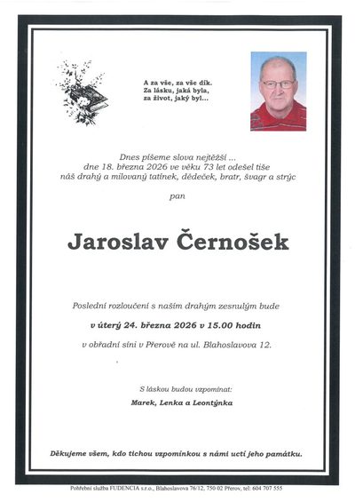 Smuteční oznámení – Jaroslav Černošek