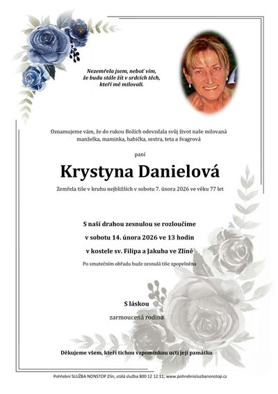 Smuteční oznámení – Krystyna Danielová