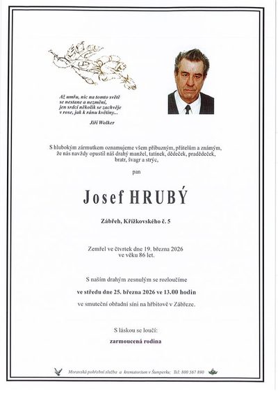 Smuteční oznámení – Josef Hrubý